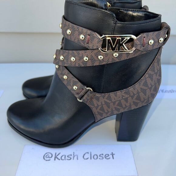 Michael Kors Kincaid Studded Logo Ankle Boot Black Brown Multi - Picture 5 of 10